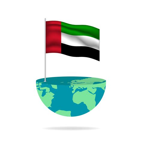 United Arab Emirates Flag Pole On Globe Flag Waving Around The World Easy Editing And Vector