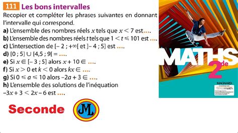 Exercice complet sur les intervalles Ex 111 p 84 du Sésamath en