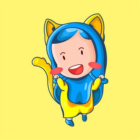 Illustration Of Cute Muslim Girl With Cat Ear Hijab 7736932 Vector Art