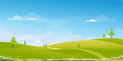 Spring Background With Green Grass Field Landscape With Mountainblue