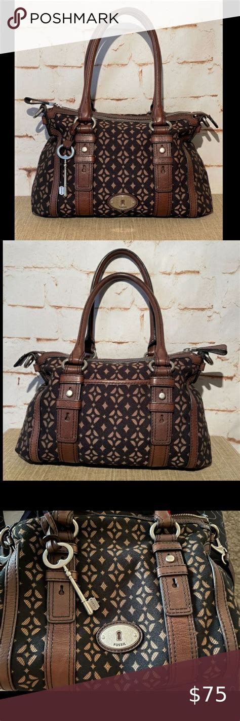 Fossil Maddox Signature Silhouette Brown Satchel Bag With Key Brown