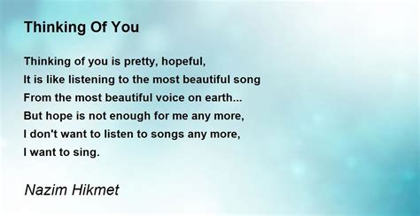 Thinking Of You - Thinking Of You Poem by Nazim Hikmet