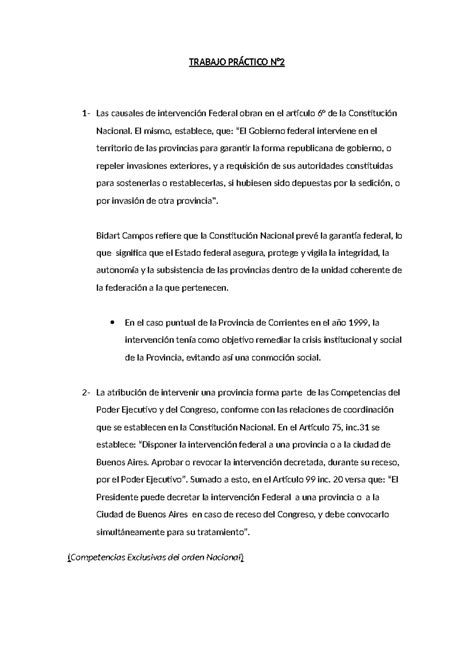 Tp Constitucional Trabajo Pr Ctico N Las Causales De