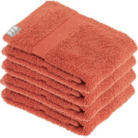 Lot de 4 Serviettes de toilette tissu éponge 100 Coton Terracotta 30 x