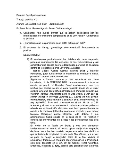 Derecho Penal Parte General Tp 2 Derecho Penal Parte General Trabajo