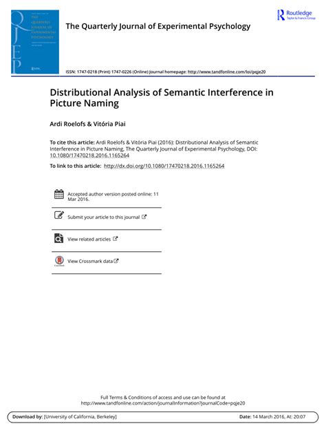 PDF Distributional Analysis Of Semantic Interference In Picture Naming