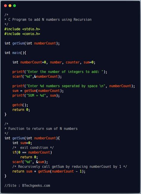 C Program To Find The Sum Of First N Natural Numbers Btech Geeks C