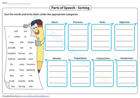 The Eight Parts Of Speech Sorting Worksheet