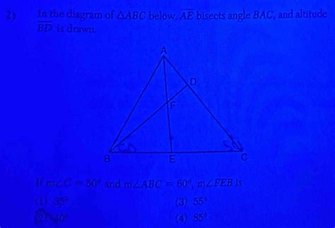 Solved In The Diagram Of Abc Below Overline Ae Bisects Angle Bac