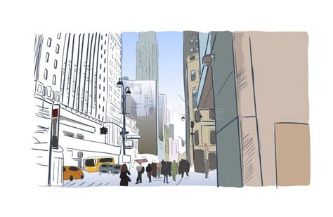 Times Square Rue Dans Lillustration De Gravure De New York City Illustration Stock