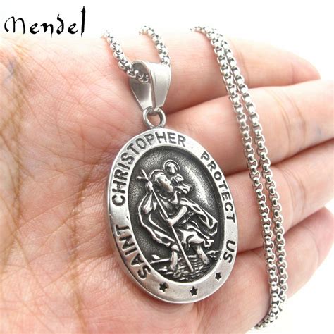 Mendel Mens St Saint Christopher Medal Pendant Necklace Stainless Steel Amulet Ebay