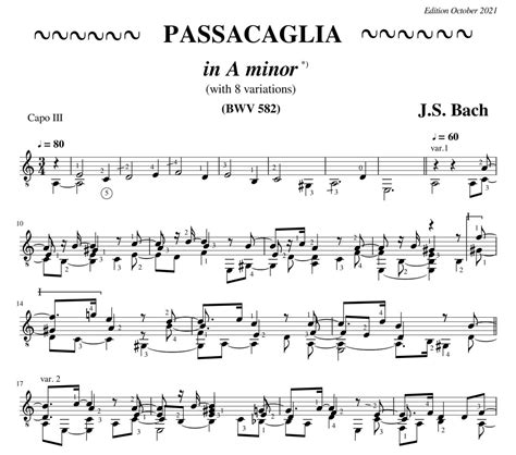 Johann Sebastian Bach Passacaglia For Guitar In A Minor Bwv