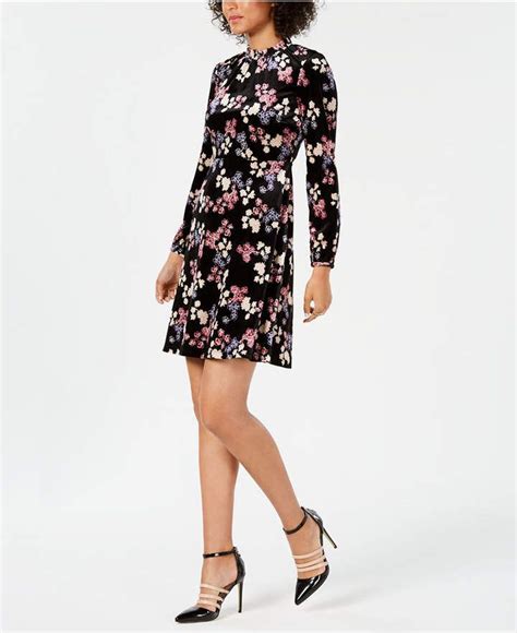 Nine West Floral Print Mock Neck Dress Mock Neck Dress Long Sleeve