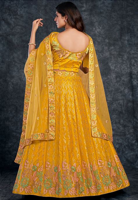 Buy Embroidered Art Silk Lehenga In Mustard Online Lsw Utsav Fashion