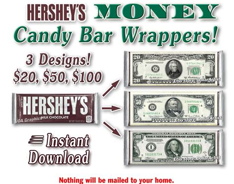 3x Printable Hersheys Money Candy Bar Wrappers Chocolate Etsy