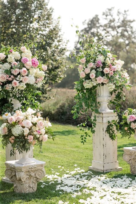 Blush Pink And White Floral Pedestal Decor Elegant Garden Wedding