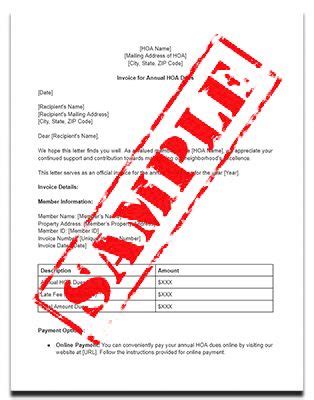 Invoice For Annual Hoa Dues Hoa Management