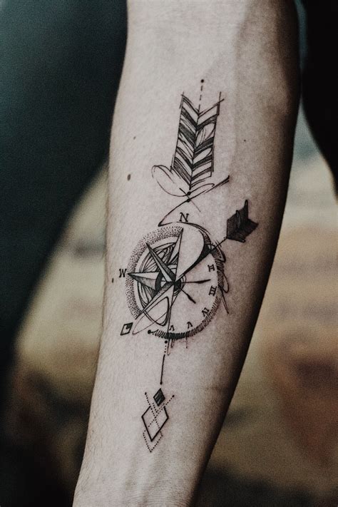 Arrow Compass Tattoo Artwork By Outsider Tattoo Geometric Tattoo Arrow Compass Tattoo