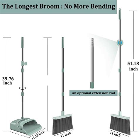 Kelamayi Stand Up Broom And Dustpan Set Ideal For Home And Office Green