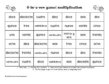 Multiplication 4 In A Row Game Spanish Numbers By Mme B S French Classroom