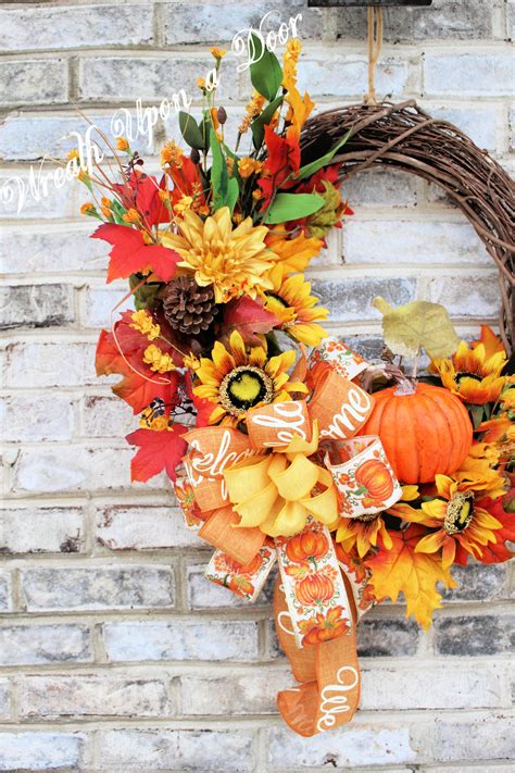 Fall Grapevine Wreath Pumpkin Grapevine Wreath Floral Etsy