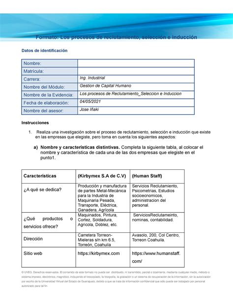 Los Procesos De Reclutamiento Seleccion E Induccion Formato Los