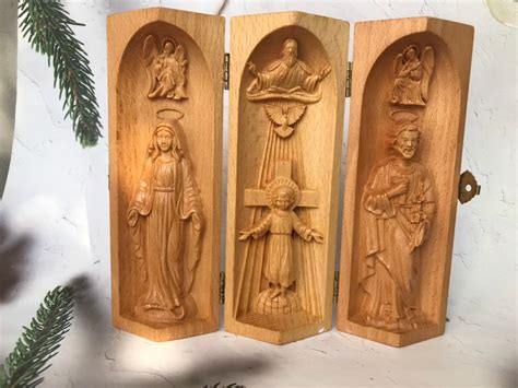 Handmade Prayer Altar Catholic Triptych Wood Carving Etsy