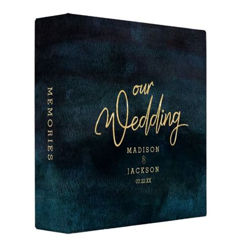 Navy Blue Watercolor Gold Wedding Photo Album Binder Zazzle