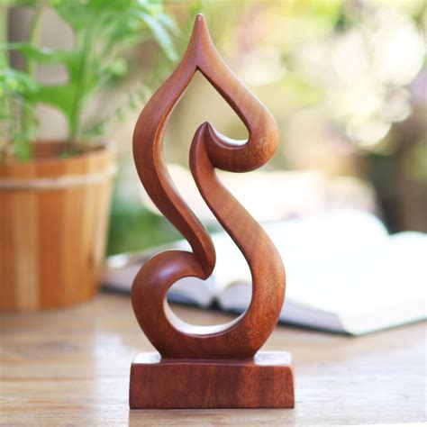 UNICEF Market Handmade Suar Wood Abstract Heart Tabletop Sculpture