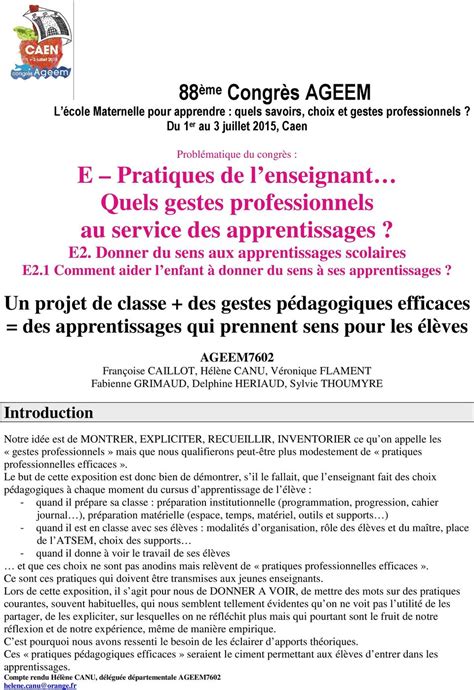 Un projet de classe des gestes pédagogiques efficaces des