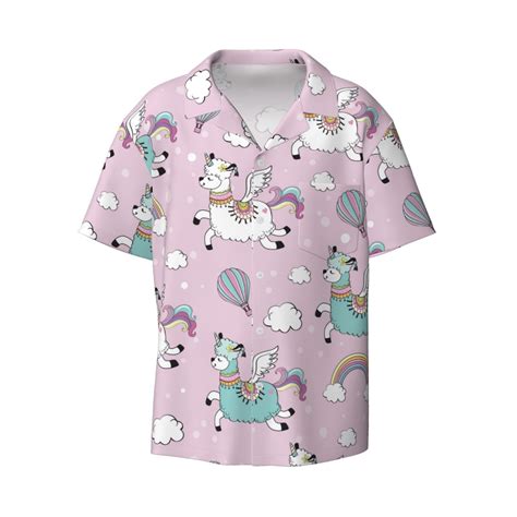 Disketp Men S Hawaiian Llama Unicorn And Rainbow Print Shirts Button