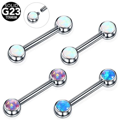 G23 Titanium Straight Barbell Nipple Piercings With Opal 티타늄 바디 피어싱