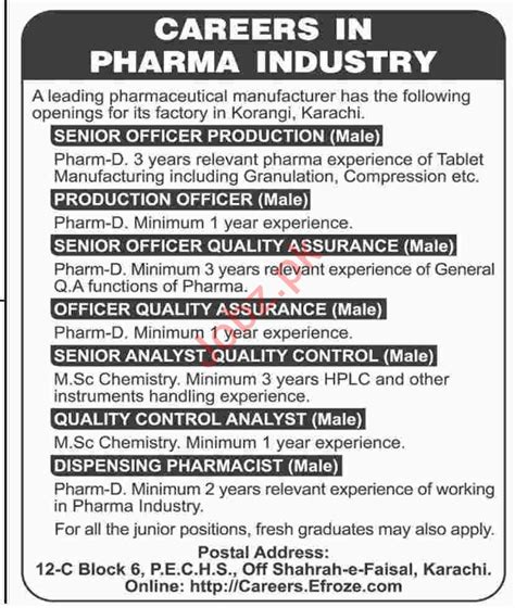 Pharma Industry Jobs 2019 In Karachi 2023 Job Advertisement Pakistan