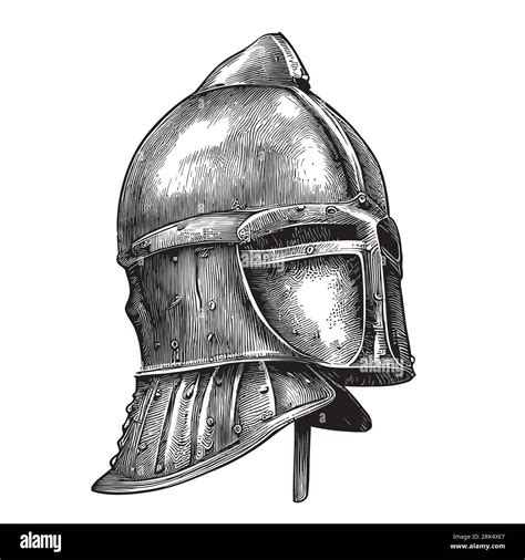 Knight Helmet Sketch Hand Drawn Middle Ages Illustration Stock Vector