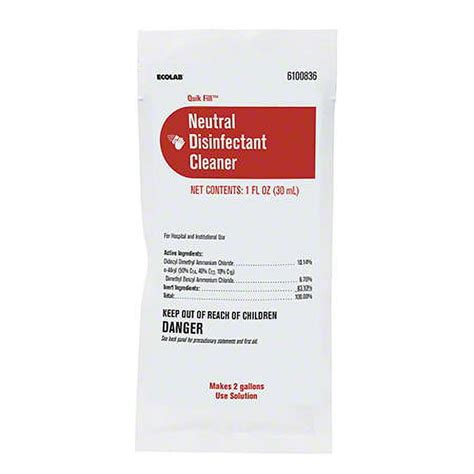 Ecolab® 61008360 Quik Fill Neutral Disinfectant Cleaner 501 Oz Packets Each Packet Makes 2