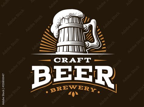 Craft Beer Logo Vector Illustration Emblem Brewery Design On Dark