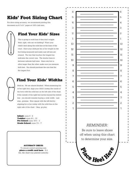 Printable Shoe Size Chart for Kids