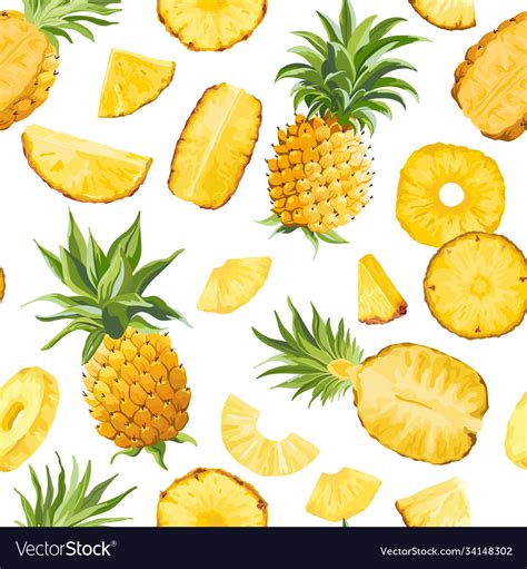 Seamless Pineapple Fruit Tropical Texture Tropic Vector Image