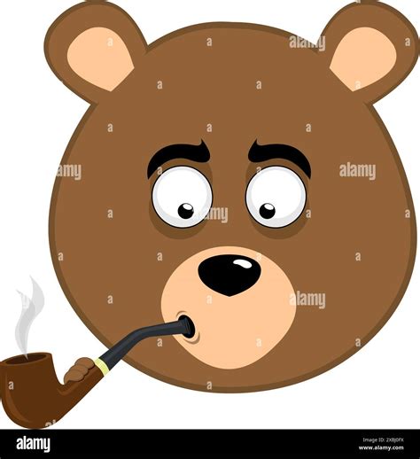 Vector Illustration Face Brown Bear Grizzly Cartoon Smoking And