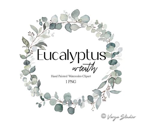 Eucalyptus Wreath Greenery Clipart Watercolor Foliage Wreath Etsy