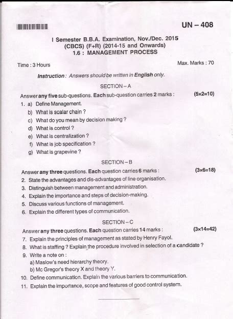 Bangalore University B B A 1 6 MANAGEMENT PROCESS Nov Dec 2015