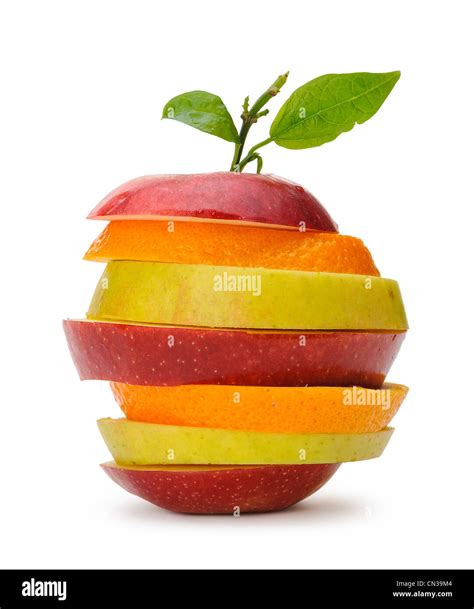 Apple And Orange Cut Sections Fruit Isolated On White Background Stock