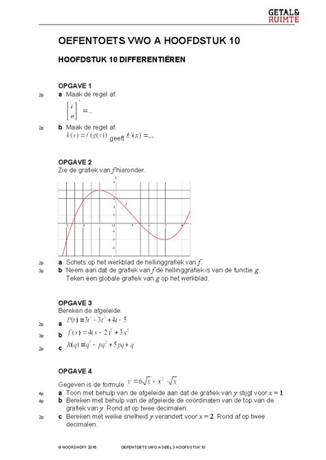 H10 Oefentoets Wiskunde A VWO OEFENTOETS VWO A HOOFDSTUK 10 HOOFDSTUK