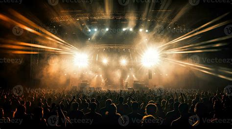 Silhouette Of Concert Crowd In Front Of Bright Stage Lights Dark