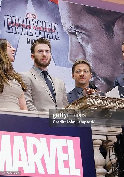 Chris Evans Jeremy Renner And Tom Farley President Of Nyse Group At News Photo Getty Images