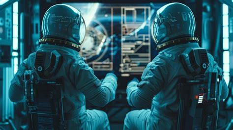 Two Astronauts Sit Side By Side Focused On A Holographic Display That