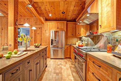 Rustic Cedar Kitchen Features Stainless Steel Appliances