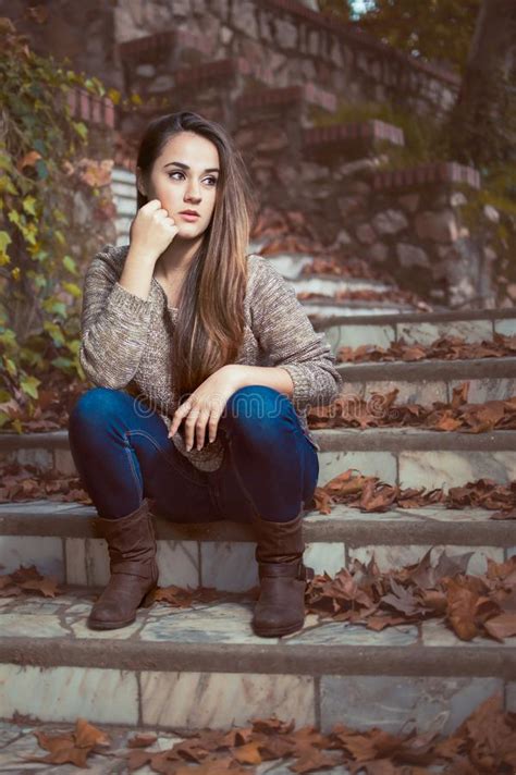 Beautiful Woman On Stairs