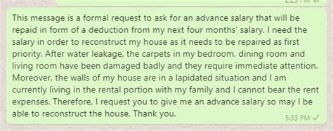 Advance Salary Request Message For House Construction Copy