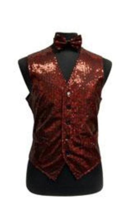 Satin Shiny Sequin Vestbow Tie Set Red Color Shade